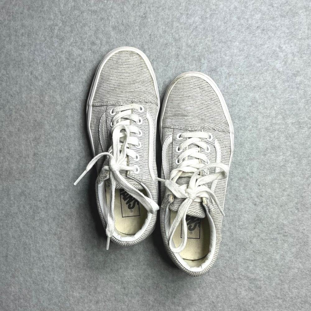 Vans Old Skool Striped Jersey Gray White Low Top Sneakers Mens 5.5 Womens 7